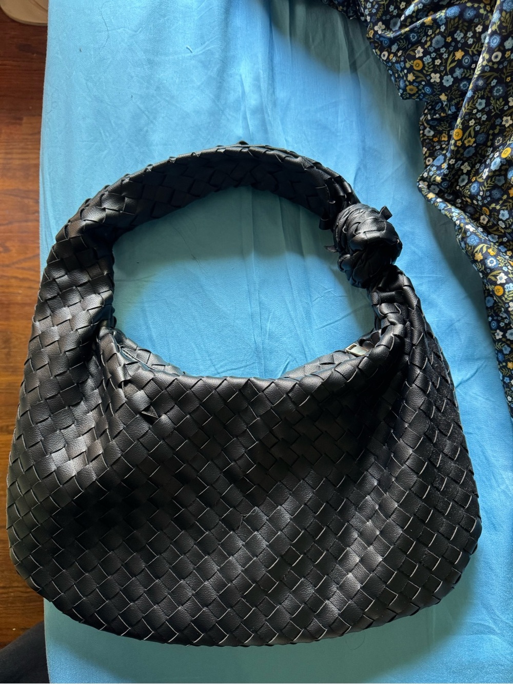 Urban Expressions Black Woven Knot-Handle Hobo Bag